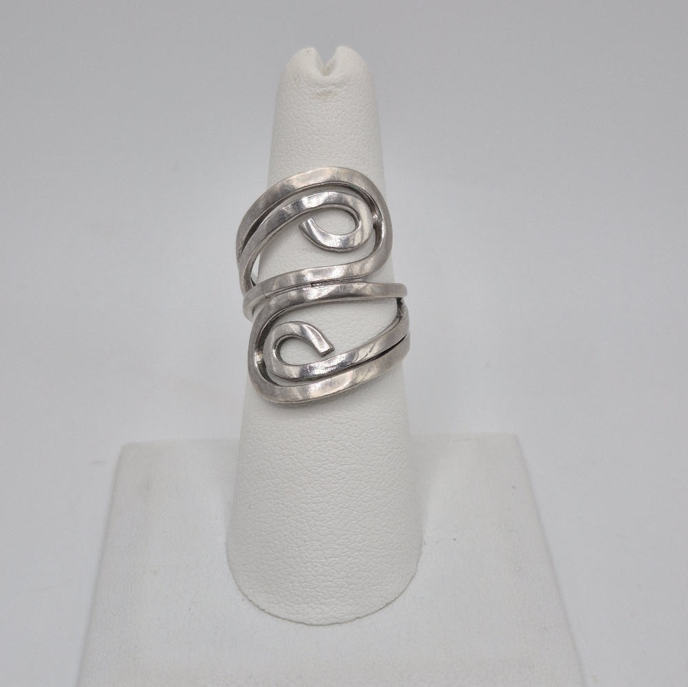 Vintage Sterling Silver Curved Wrap Bypass Women's Ring Mexico 925 Marked